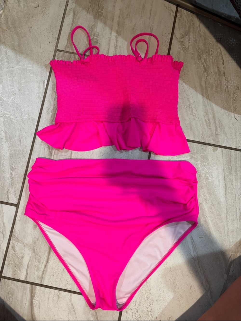 Bright Pink Two-Piece Ruffled Swim Set maternity